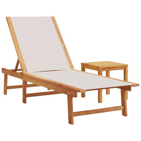Lettino Prendisole con Tavolo Grigio Massello Acacia Textilene - Foto 1