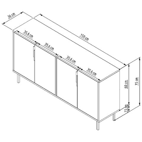 Ciaro Credenza Scanalata Con 4 Ante Effetto Legno 150x75cm - Foto 5