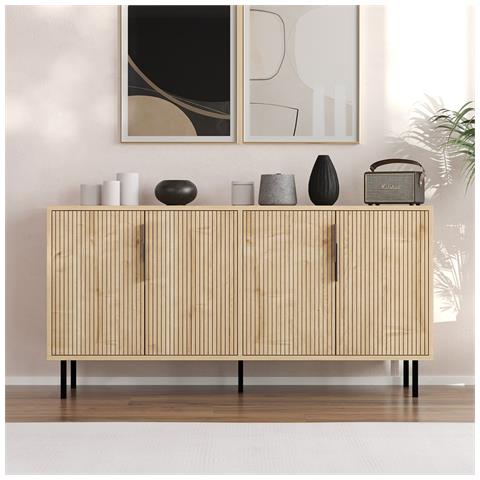 Ciaro Credenza Scanalata Con 4 Ante Effetto Legno 150x75cm - Foto 1