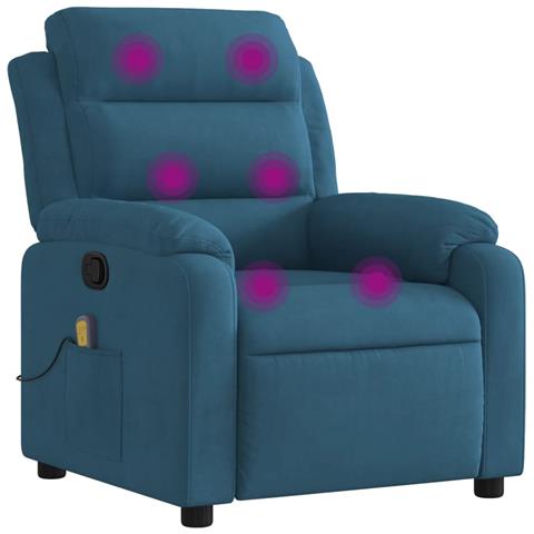 Poltrona Massaggiante Reclinabile Blu in Velluto - Foto 1
