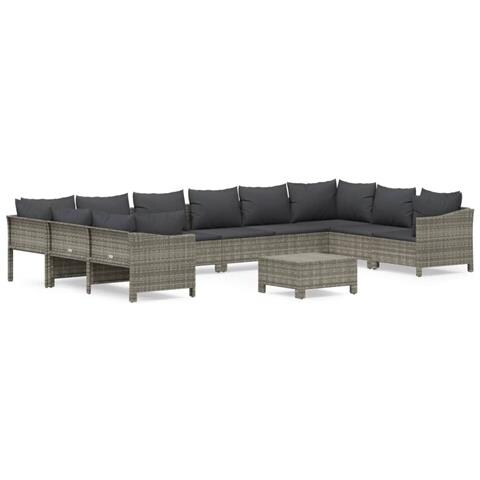 Set Divani da Giardino 11 pz con Cuscini in Polyrattan Grigio - Foto 1