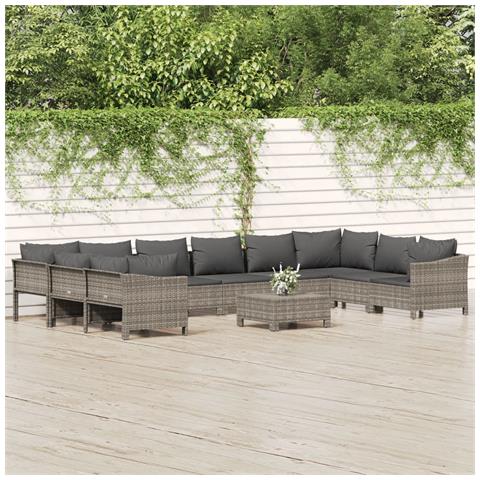 Set Divani da Giardino 11 pz con Cuscini in Polyrattan Grigio - Foto 2