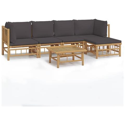 Set Salotto da Giardino 6pz con Cuscini Grigio Scuro Bambù - Foto 1