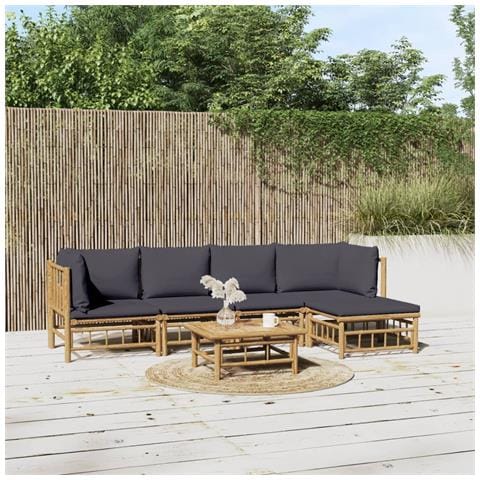 Set Salotto da Giardino 6pz con Cuscini Grigio Scuro Bambù - Foto 2