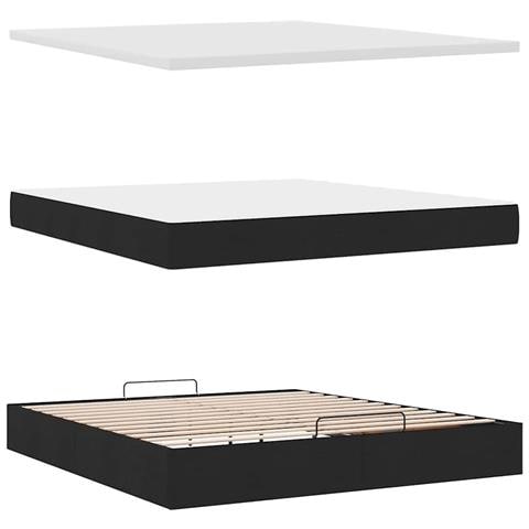 Struttura Letto Pouf con Materassi Nero 200x200 cm in Tessuto - Foto 9