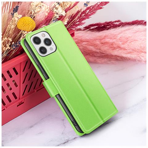 Custodia A Portafoglio Per Iphone 12 Pro Max Con Supporto E Linguetta Magnetica, Verde - Foto 2