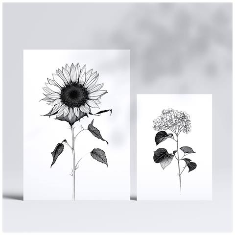 Set Di 6 Stampe Stampe Floreali Luminose E Botaniche Con Motivi Floreali In Un Classico Design D'interni In Bianco E Nero A3 & A4 Senza Cornice - Foto 2