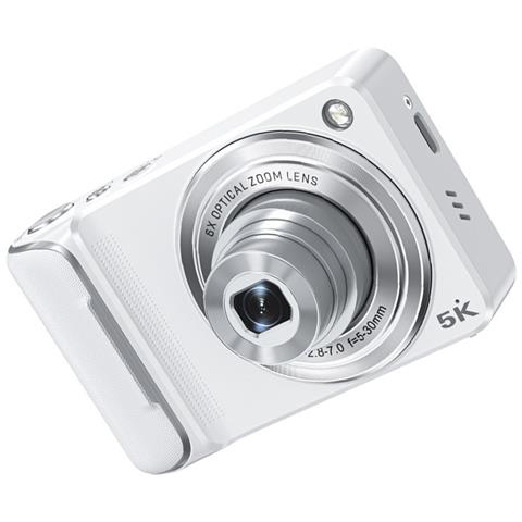 Fotocamera Digitale Con Zoom Ottico 6x - Mini Videocamera Hd Selfie A Doppia Lente Con Touchscreen White - Foto 2