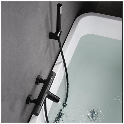 Imex Miscelatore Vasca-doccia Termostatico Nero Opaco In Ottone Con Finitura Pvd Tubo Flessibile Pvc Supporto Maniglia Abs Cartuccia Termostatica Turn Clean System Serie Line - Imex-btd038-4bgm - Foto 3