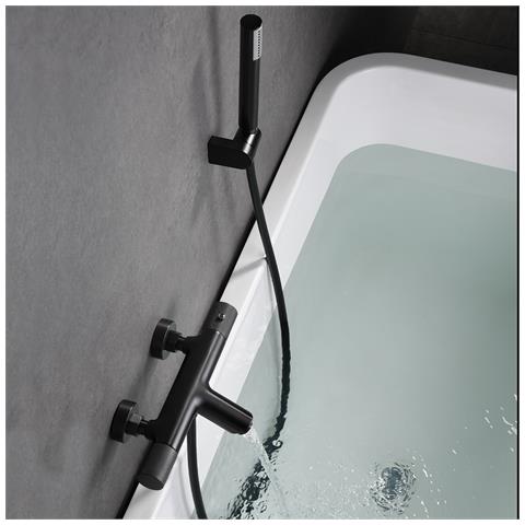 Imex Miscelatore Vasca-doccia Termostatico Nero Opaco In Ottone Con Finitura Pvd Tubo Flessibile Pvc Supporto Maniglia Abs Cartuccia Termostatica Turn Clean System Serie Line - Imex-btd038-4bgm - Foto 1