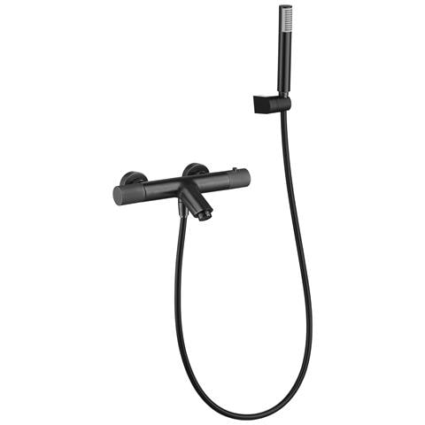 Imex Miscelatore Vasca-doccia Termostatico Nero Opaco In Ottone Con Finitura Pvd Tubo Flessibile Pvc Supporto Maniglia Abs Cartuccia Termostatica Turn Clean System Serie Line - Imex-btd038-4bgm - Foto 2