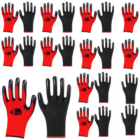 Guanti Da Lavoro L /r. 10 - Poliestere Senza Cuciture, Rivestimento In Lattice Nero | 10 Paia | Edilizia, Montaggio, Logistica - Foto 1