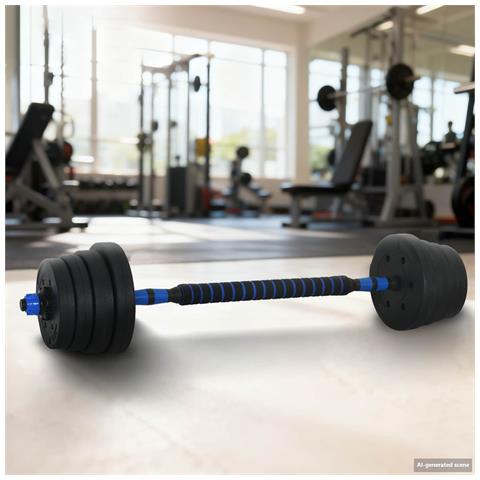 Set Manubri e Bilanciere 2-in-1 30kg Nero e Blu - Foto 2