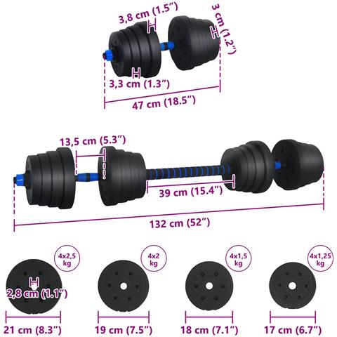 Set Manubri e Bilanciere 2-in-1 30kg Nero e Blu - Foto 8