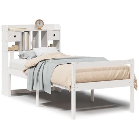 Letto Libreria senza Materasso Bianco 90x190 cm Massello Pino - Foto 1