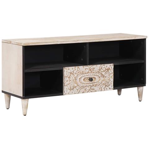 Mobile TV Bianco 100 x 33,5 x 46 cm Legno di mango massello - Foto 1