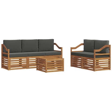 Set divani 6 pcs Naturale e Antracite Legno di Acacia Massello - Foto 1