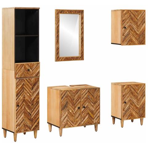 Set di Armadi da Bagno con porta 5 pcs Legno di mango massello - Foto 1