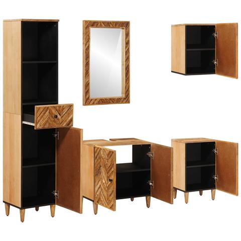 Set di Armadi da Bagno con porta 5 pcs Legno di mango massello - Foto 2
