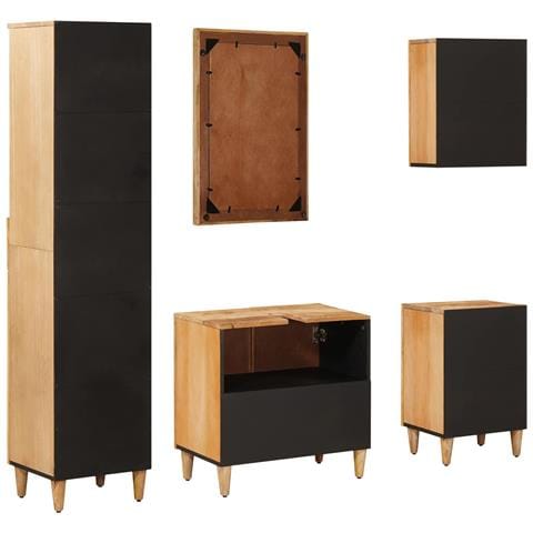 Set di Armadi da Bagno con porta 5 pcs Legno di mango massello - Foto 9