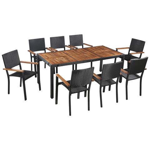 Set Da Pranzo Esterni 9 Pz In Rattan E Legno Massello D'acacia - Foto 1