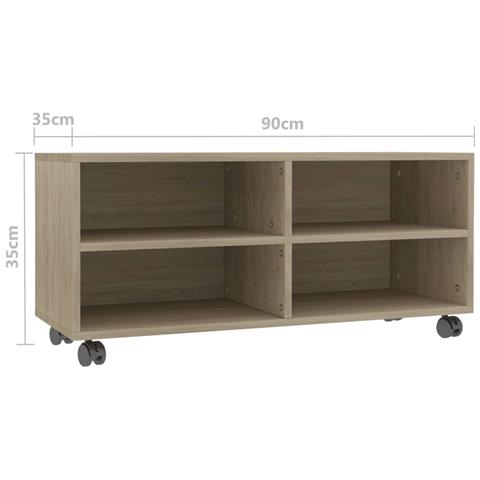 Mobile TV con Ruote Rovere Sonoma 90x35x35 cm Legno Multistrato - Foto 6