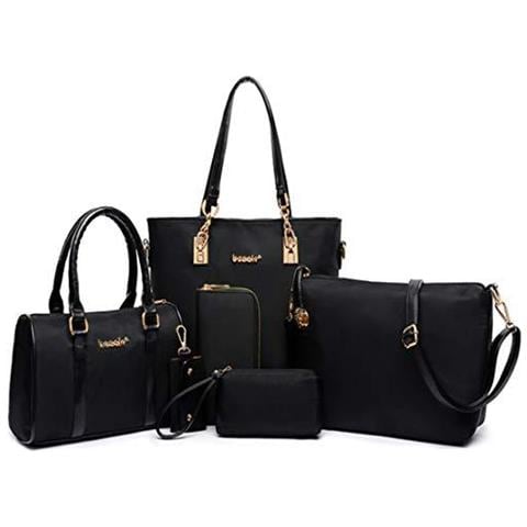 Signore Delle Donne Fivelovetwo 6 Pezzi Borsa Hobo Set Top Handle Bag Totes Satchels Crossbody Borse A Tracolla E Borsa Della Frizione Nero - Foto 1