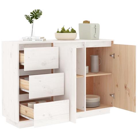 Credenza Bianca 111x34x75 cm in Legno Massello di Pino - Foto 2