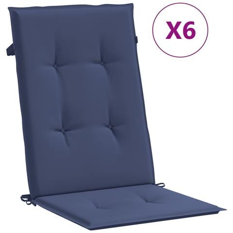 Cuscini Sedia Con Schienale Alto 6 Pz Blu Marino Tessuto - Foto 2