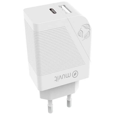 Caricabatterie Con Doppio Connettore Pd Usb-c 20w - Qc 3.0 Usb-a 18 W, Bianco - Foto 1
