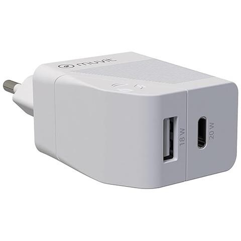 Caricabatterie Con Doppio Connettore Pd Usb-c 20w - Qc 3.0 Usb-a 18 W, Bianco - Foto 2