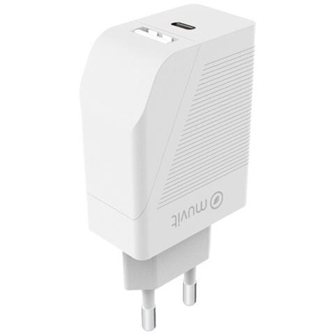 Caricabatterie Con Doppio Connettore Pd Usb-c 20w - Qc 3.0 Usb-a 18 W, Bianco - Foto 5