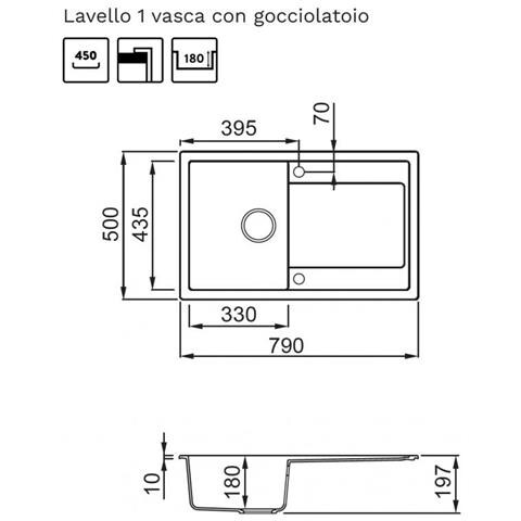 Lavello Life 300 Montato su Piano con 1 Vasca Forma Rettangolare Colore Antracite - Foto 2