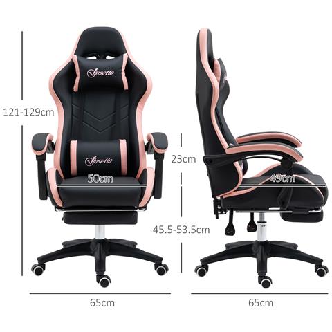 Sedia Da Gaming Ad Altezza Regolabile Con Poggiatesta, 65x65x121-129 Cm, Rosa E Nero - Foto 6