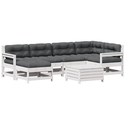 Set Salotto Giardino 7pz con Cuscini Bianco Legno Massello Pino - Foto 1
