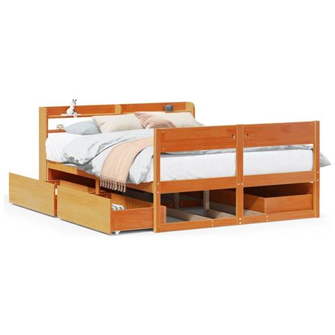 Letto Senza Materasso Marrone Cera 135x190 Cm In Legno Di Pino - Foto 2