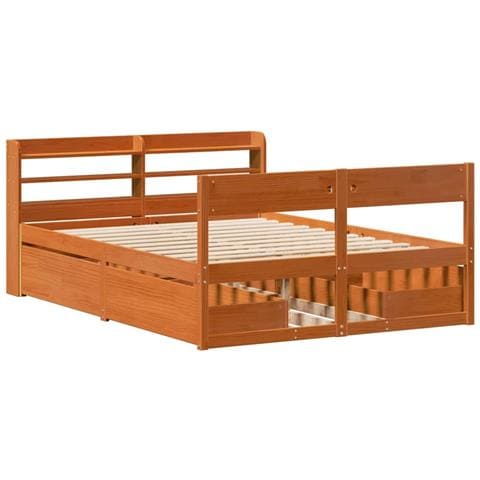 Letto Senza Materasso Marrone Cera 135x190 Cm In Legno Di Pino - Foto 3