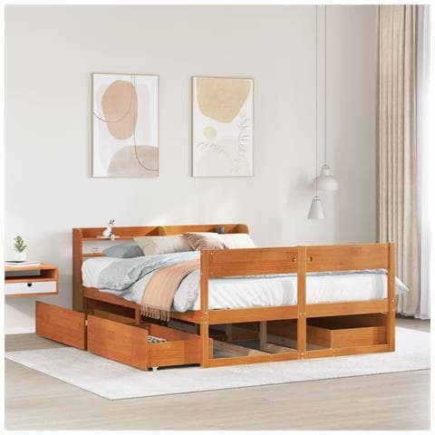 Letto Senza Materasso Marrone Cera 135x190 Cm In Legno Di Pino - Foto 1