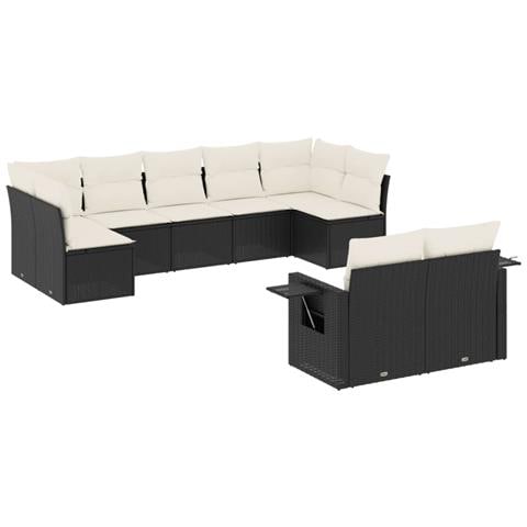 Set Divani Da Giardino 9 Pz Con Cuscini Nero In Polyrattan - Foto 2