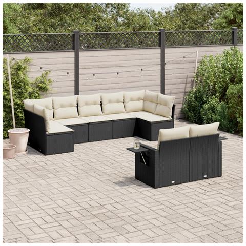 Set Divani Da Giardino 9 Pz Con Cuscini Nero In Polyrattan - Foto 1