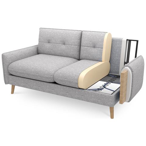 Divano Scandinavo A 3 Posti Chloé Tessuto Grigio Chiaro - Foto 2