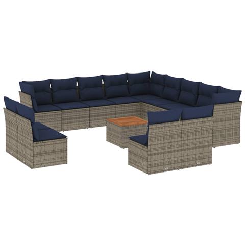 Set Divani Da Giardino 14pz Con Cuscini In Polyrattan Grigio - Foto 2