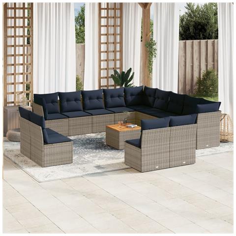 Set Divani Da Giardino 14pz Con Cuscini In Polyrattan Grigio - Foto 1