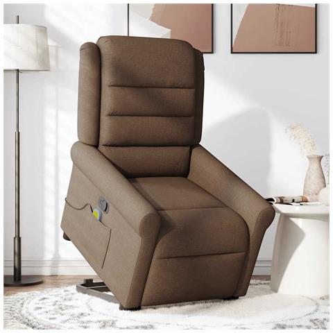 Poltrona Alzapersona Massaggiante Reclinabile Marrone Tessuto - Foto 3