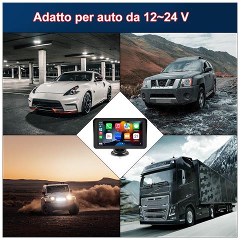 7 Pollici Carplay Auto, Wireless Carplay Android Auto Radio Portatile, Supporta Bluetooth Gps Siri Controllo Vocale - Foto 2