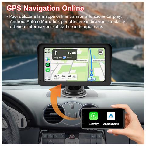 7 Pollici Carplay Auto, Wireless Carplay Android Auto Radio Portatile, Supporta Bluetooth Gps Siri Controllo Vocale - Foto 5