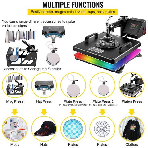 Pressa Di Calore 8 In 1 Pressa A Caldo 38x38 Cm, Pressa A Trasferimento Termico 15x15 Pollici T-shirt Pressa Macchina Sublimazione Mulitifuctional Per Cappelli, Berretti, T-shirt, Tazze, Piatti - Foto 4