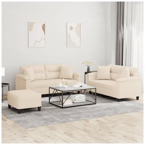 Set Divani 3 pz con Cuscini Beige in Tessuto Microfibra - Foto 2