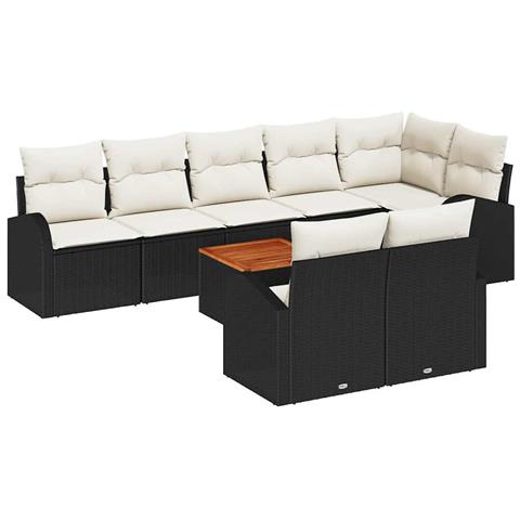 Set di divani da giardino 9 pezzi con cuscini Nero Polyrattan Acacia - Foto 1