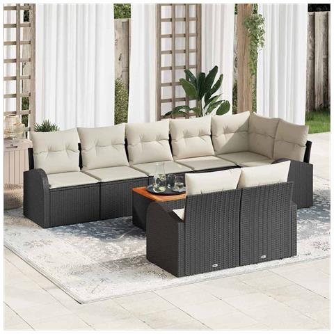 Set di divani da giardino 9 pezzi con cuscini Nero Polyrattan Acacia - Foto 2